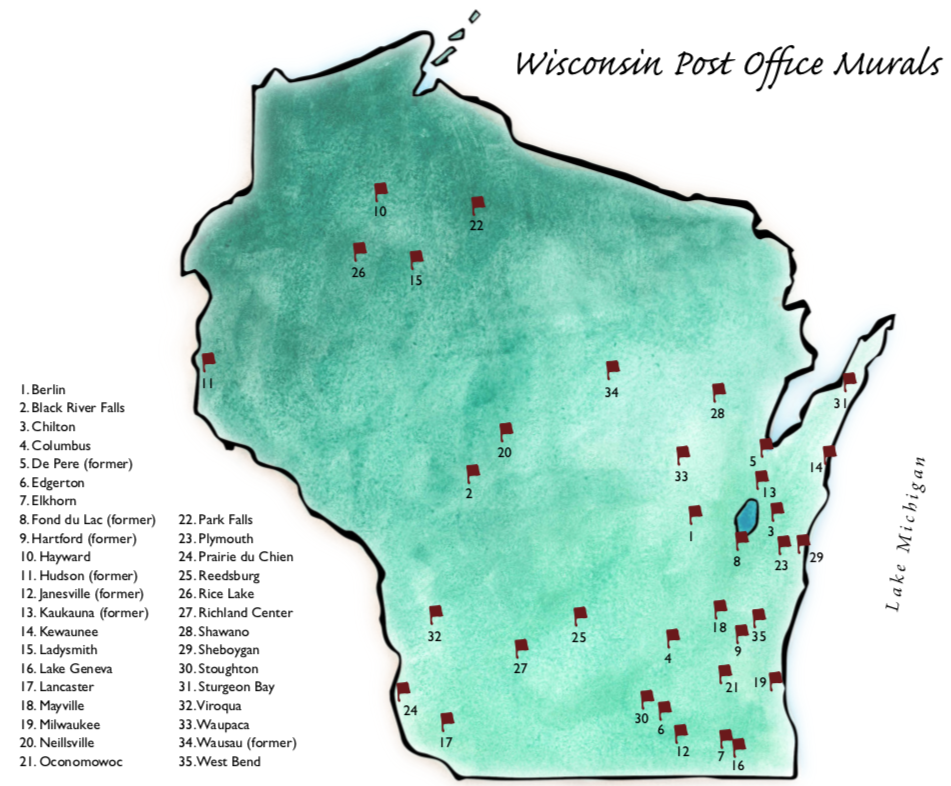 Wisconsin Post Office Murals Map